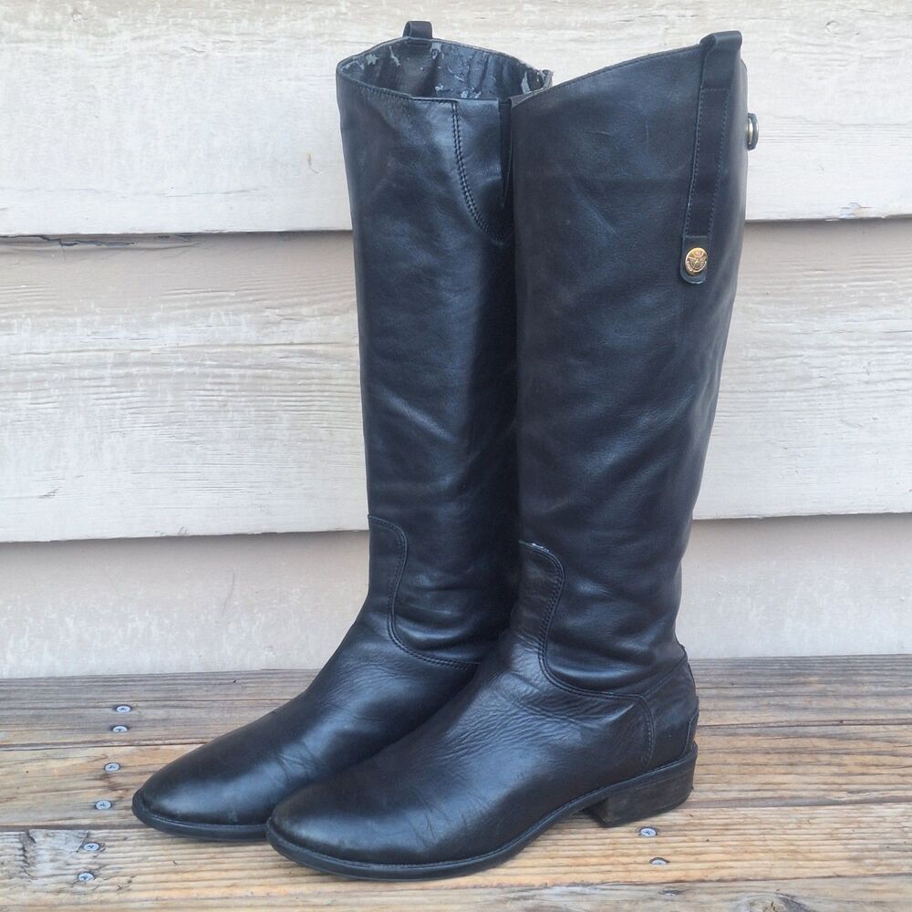 Sam Edelman Penny Women's 8.5 Knee High Riding Boots Black Leather Low Block 40